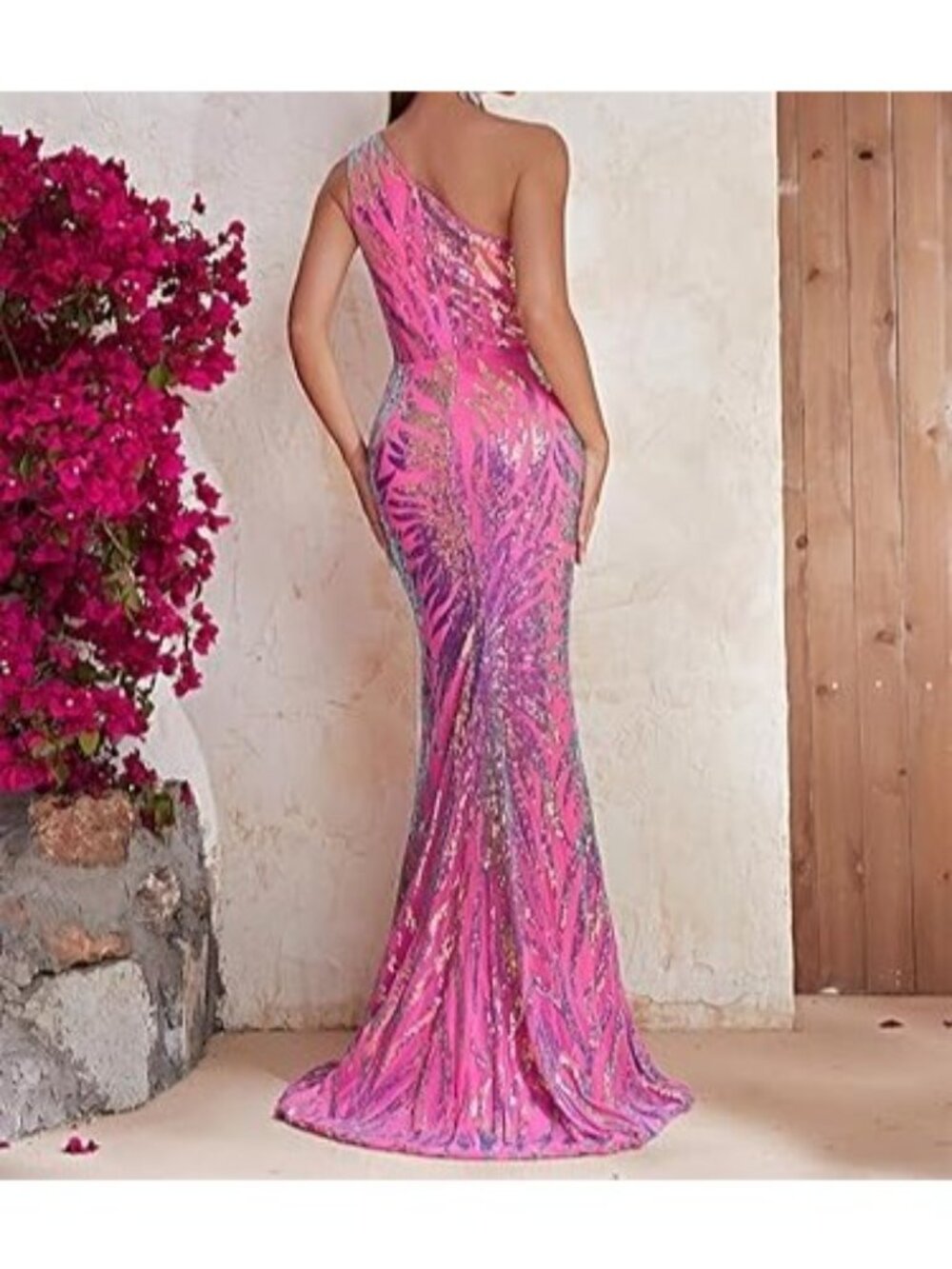 NEW Giffniseti Sequin Prom/Formal Dress Womens Small Pink Holographic Mermaid - Picture 5 of 17